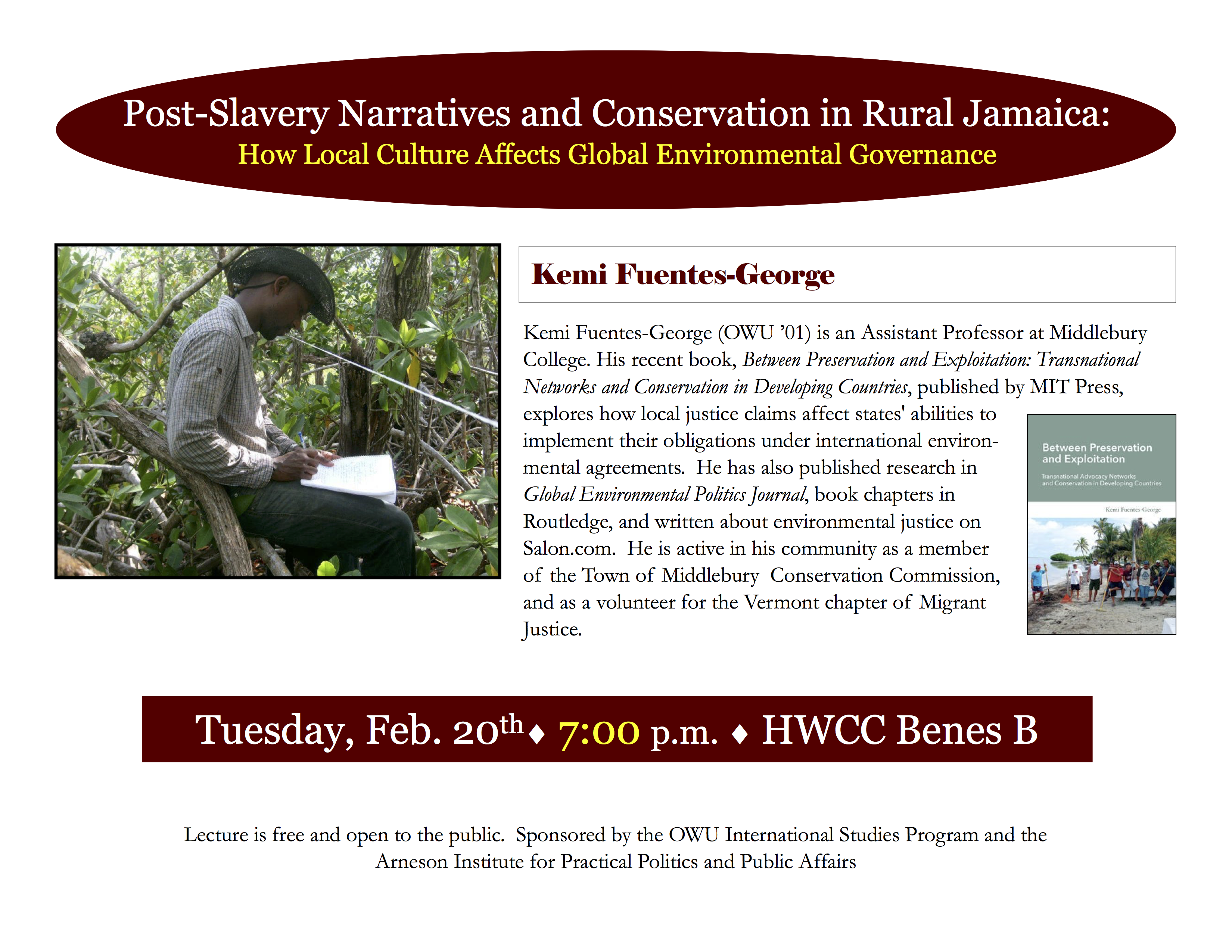 OWU Talk Feb. 20: Kemi Fuentes-George (OWU ’01): Post-Slavery Narratives and Conservation in Rural Jamaica